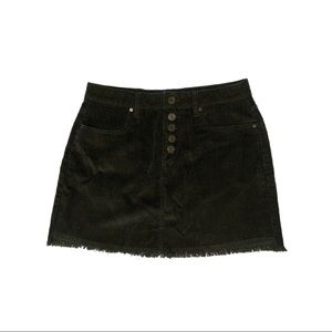 Indigo Rein Dark Green Corduroy Mini Skirt with Frayed Hem. Size: 7/27